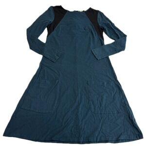 eShakti Dress Womens 4‎ Blue Black A-Line Colorblock Long Sleeve Pocket Knit